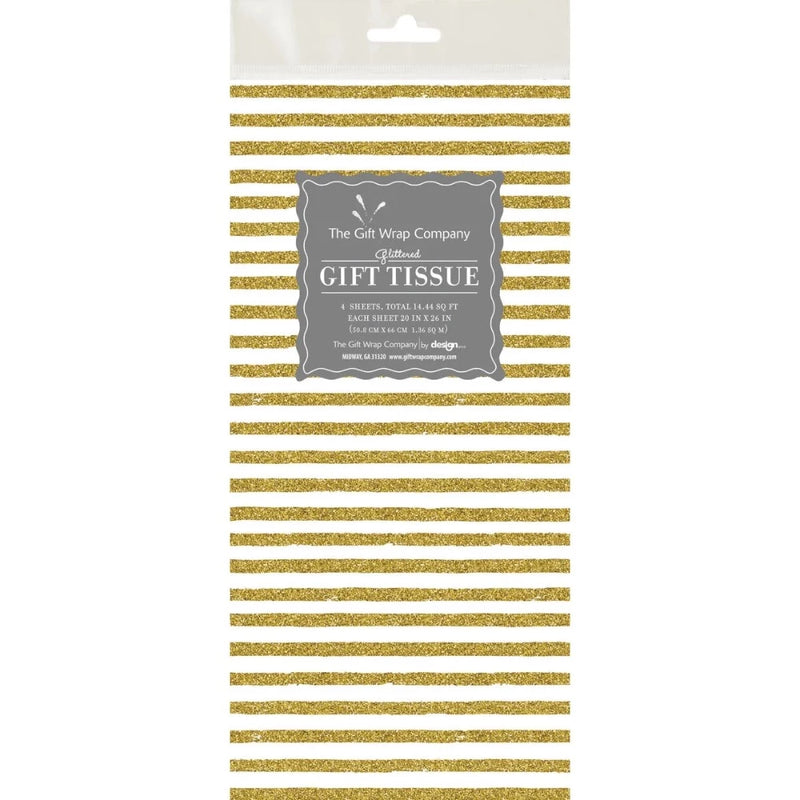 Gold Glittered Stripe Tissue Paper Pack of 4