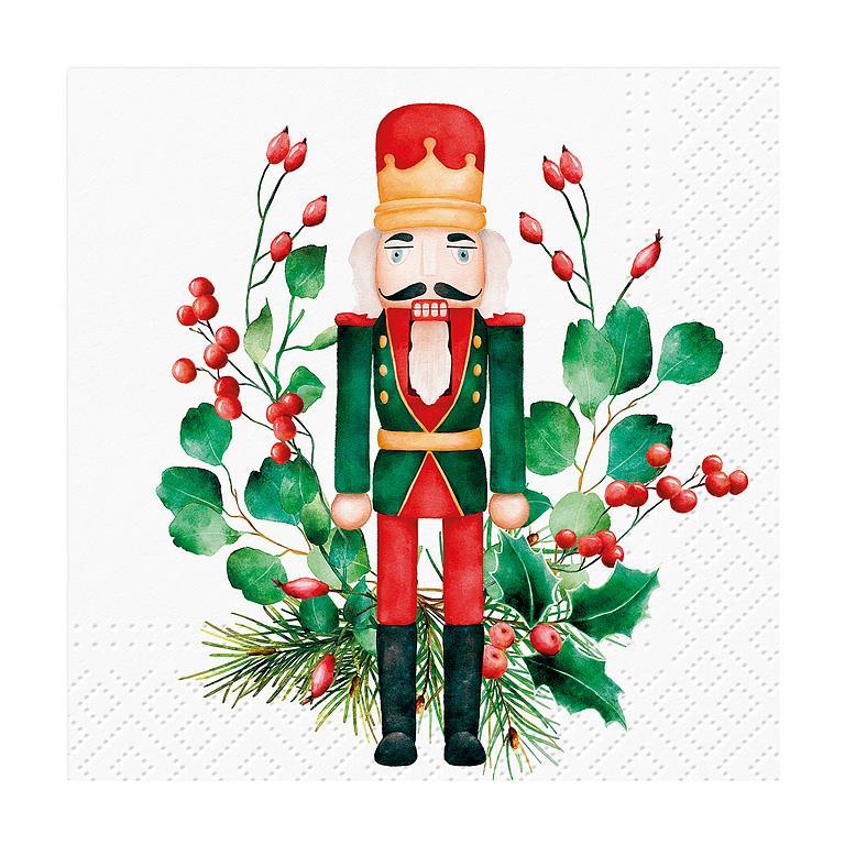 Nutcracker and Holly Cocktail Napkins | Putti Christmas 