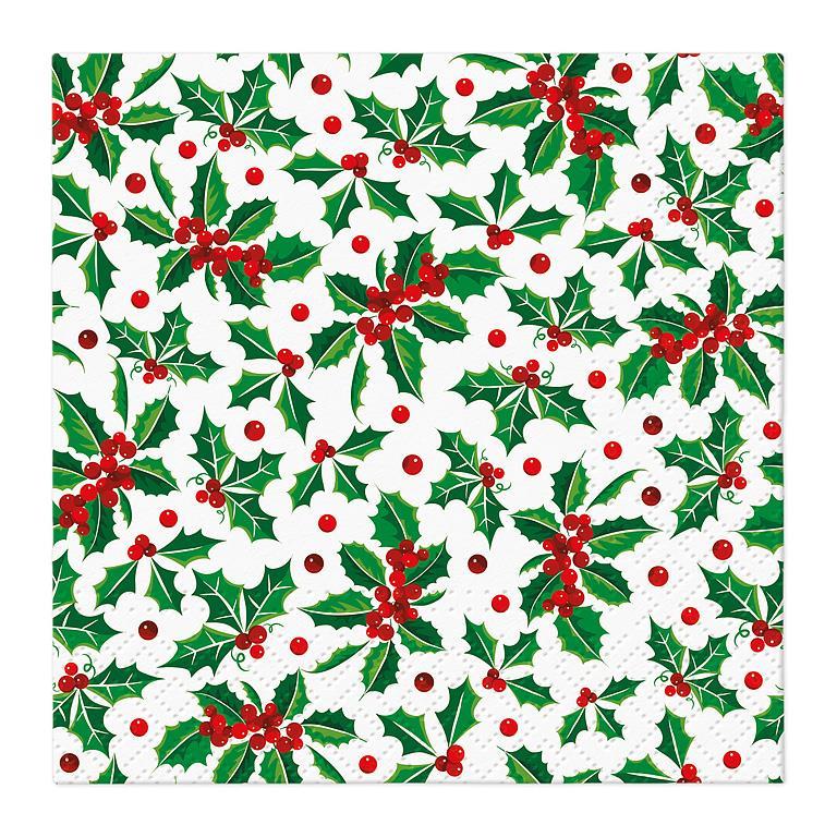 Holly Pattern Paper Napkins - Cocktail | Putti Christmas Entertaining 