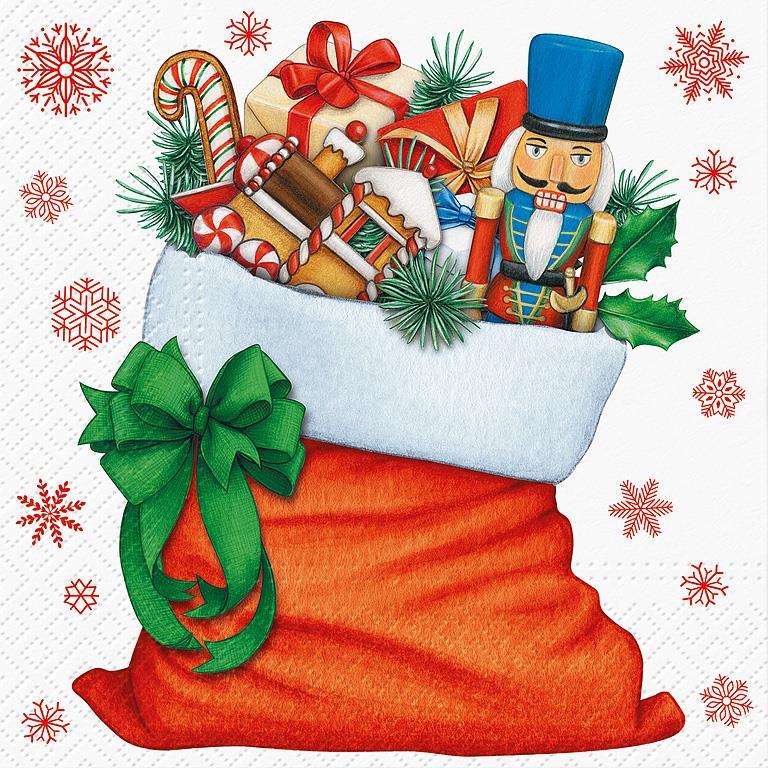 Santa Bag with Gifts Paper Lunch Napkin  | Putti Christmas Entertaining 