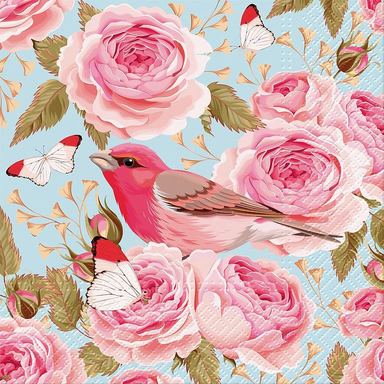 English Roses Birds Paper Napkins - Lunch