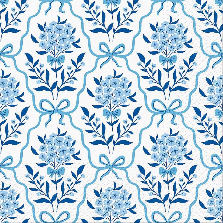 Blue Floral Bow Paper Napkin - Lunch | Putti Celebrations