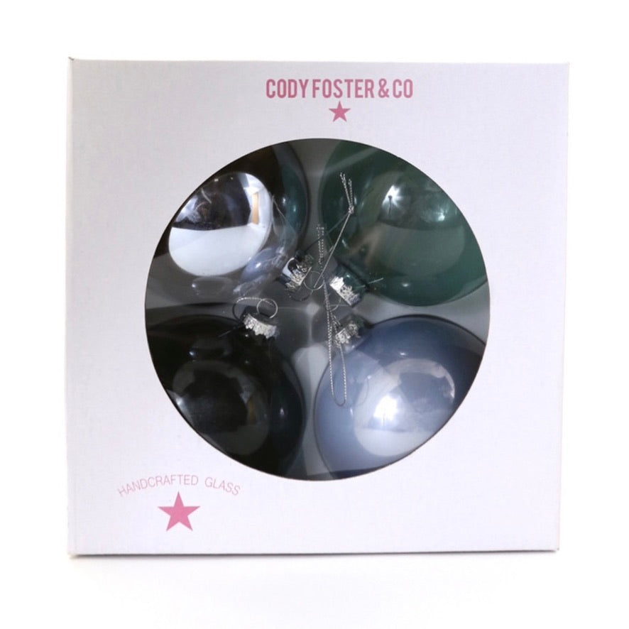 Cody Foster Blue Grey Glass Ball Ornaments - Set of 4