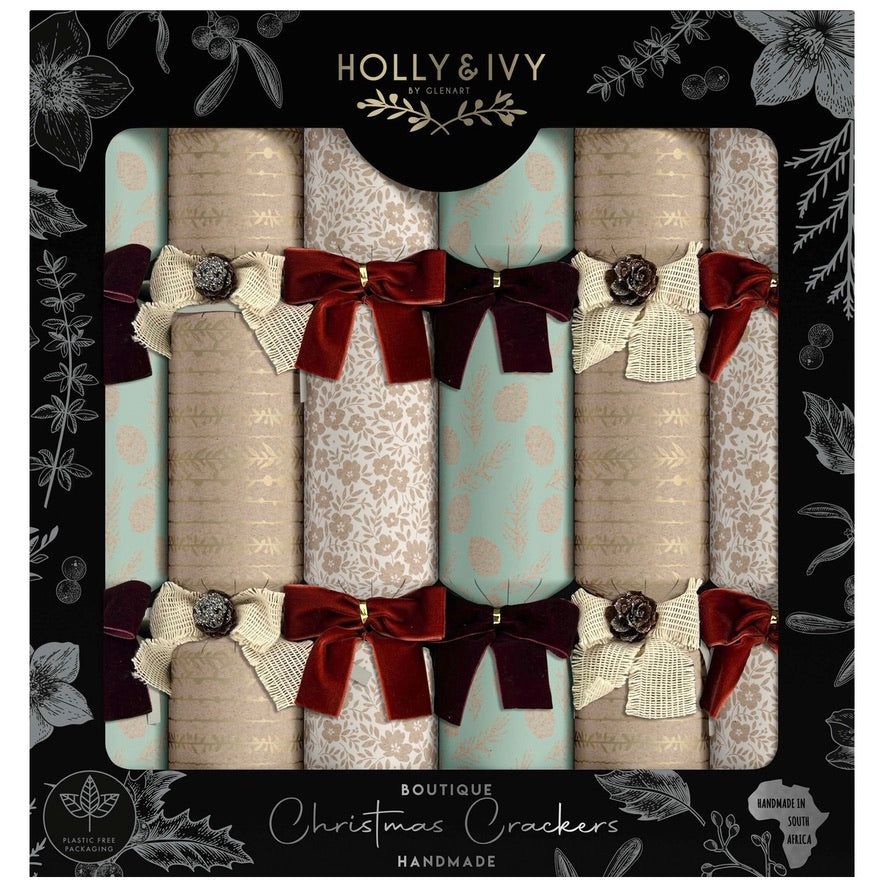 Holly & Ivy Opulent Kraft XL Christmas Crackers | Putti Christmas Crackers 