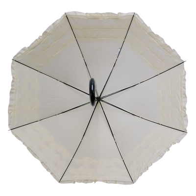 Triple Frill Stick Auto Umbrella  Beige