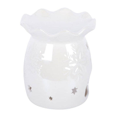 Iridescent White Snowflake Winter Oil Burner and Wax Warmer