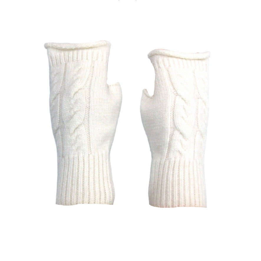 Cashmere Blend Knitted Fingerless Gloves - White