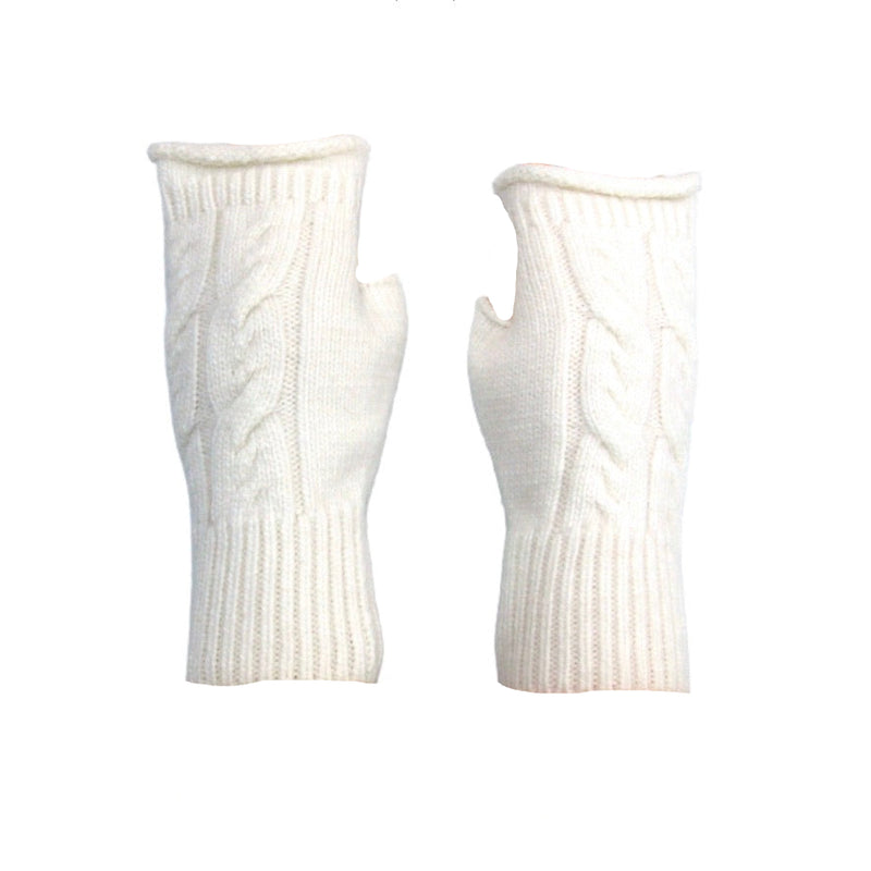 Cashmere Blend Knitted Fingerless Gloves - White