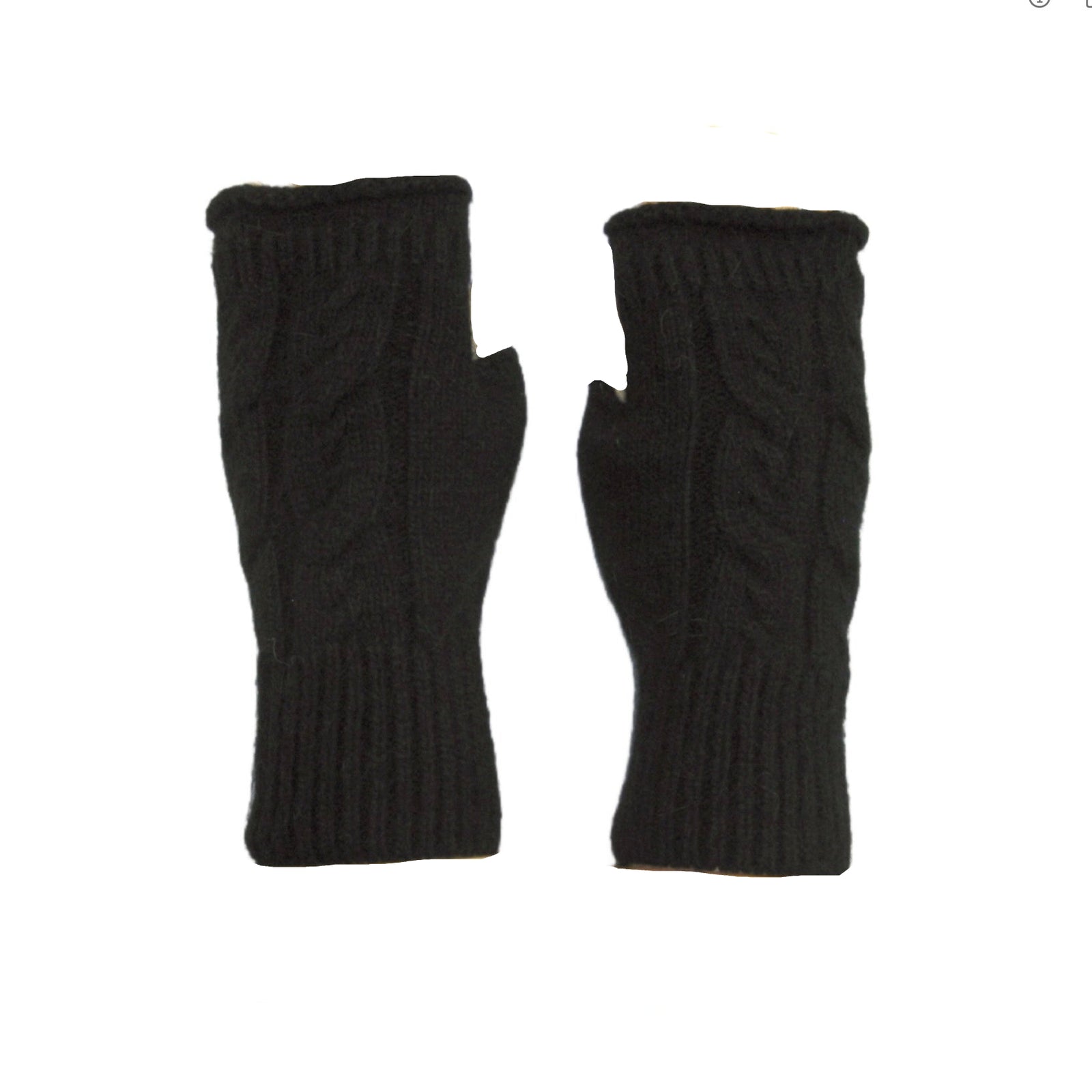 Cashmere Blend Knitted Fingerless Gloves - Black