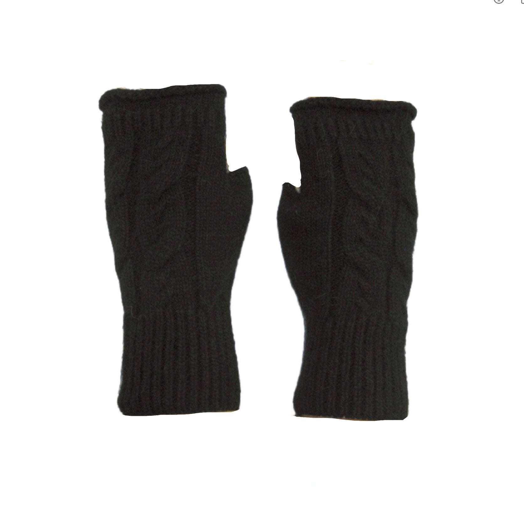 Cashmere Blend Knitted Fingerless Gloves - Black
