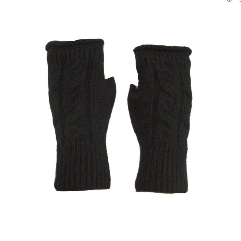 Cashmere Blend Knitted Fingerless Gloves - Black