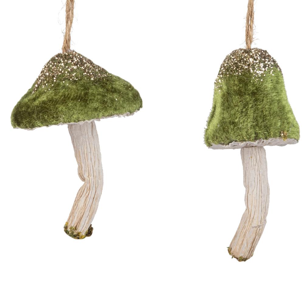 Green Velvet Toadstool Ornament | Putti Christmas Decorations 