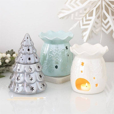 Iridescent White Snowflake Winter Oil Burner and Wax Warmer