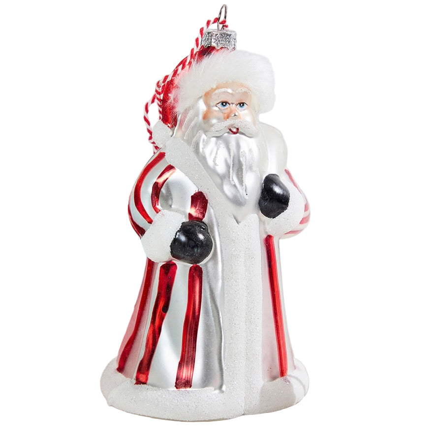 Peppermint Santa Glass Ornament