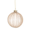 Amber with Silver Glitter Narrow Stripes Glass Ball Ornament | Putti