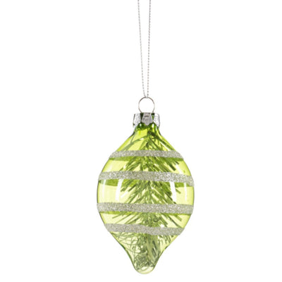 Colorful Glass Drop with Tinsel Ornament - Green | Putti Christmas Decorations
