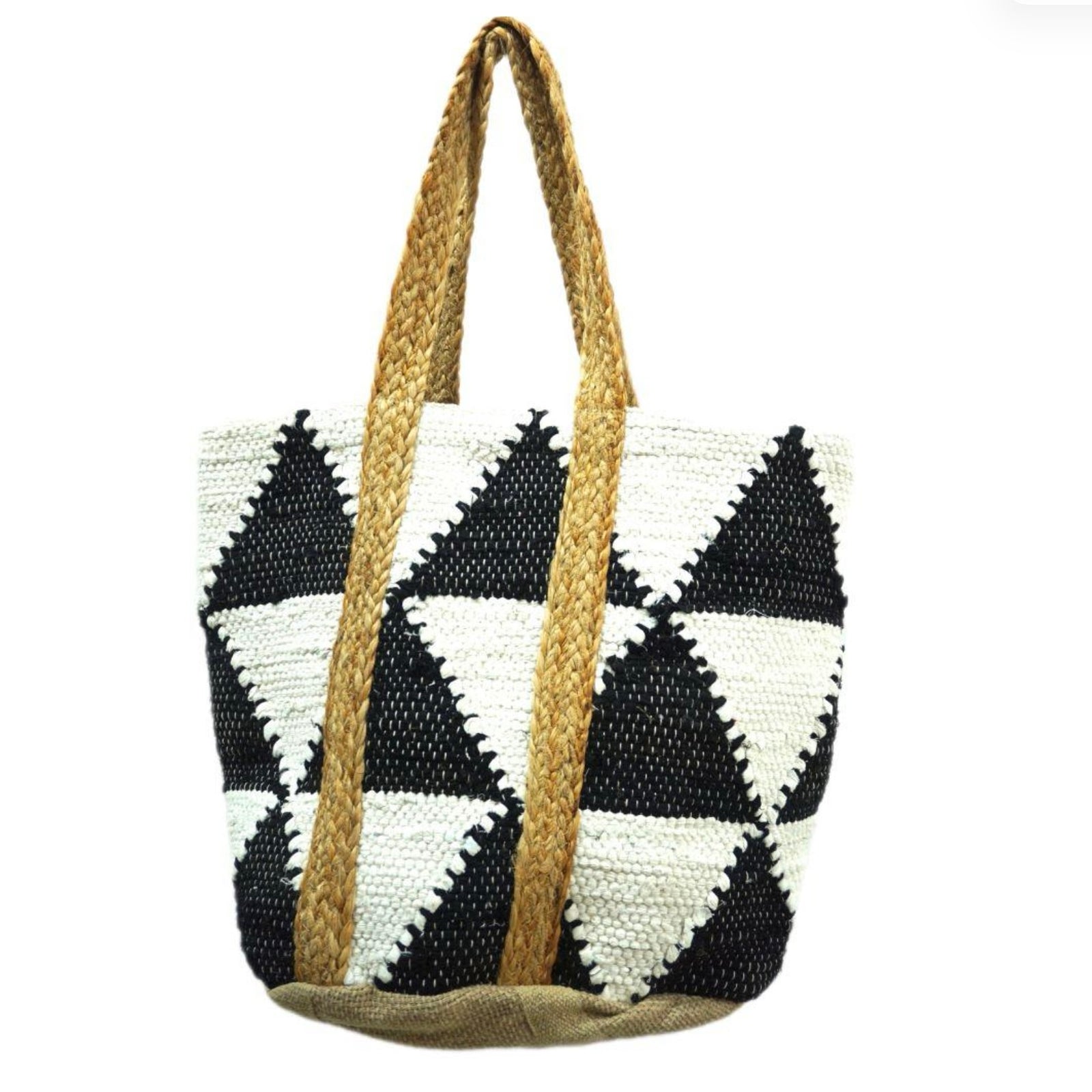 Jute Market Bag - Black and White Triangle