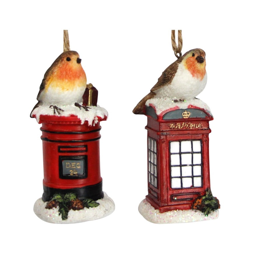 Robin on Phone Booth Resin Ornament