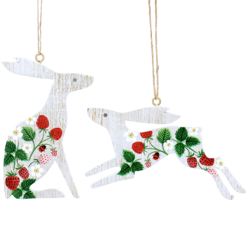 White Strawberries Hare Wood Ornament