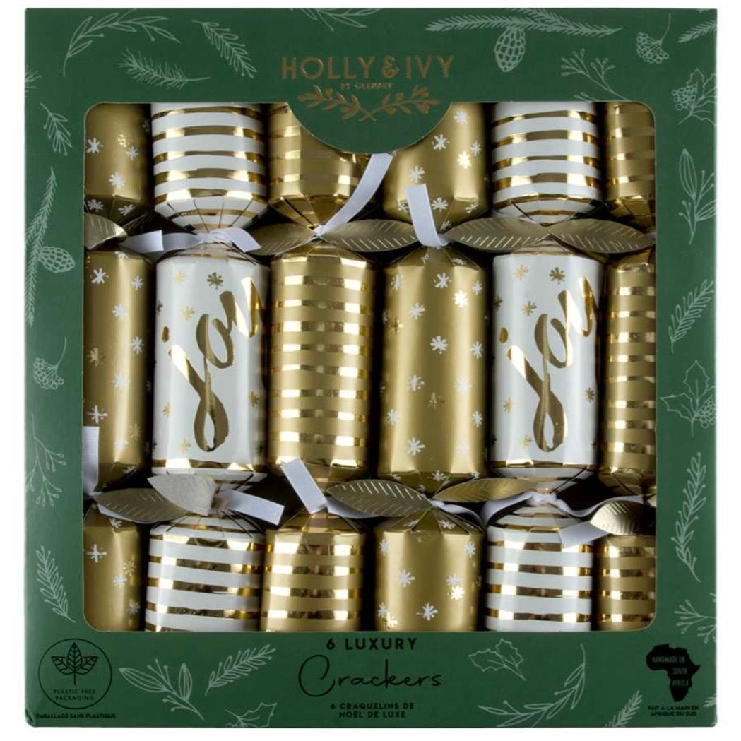Holly & Ivy Gold Joy Luxury Christmas Crackers | Putti Christmas Celebrations 