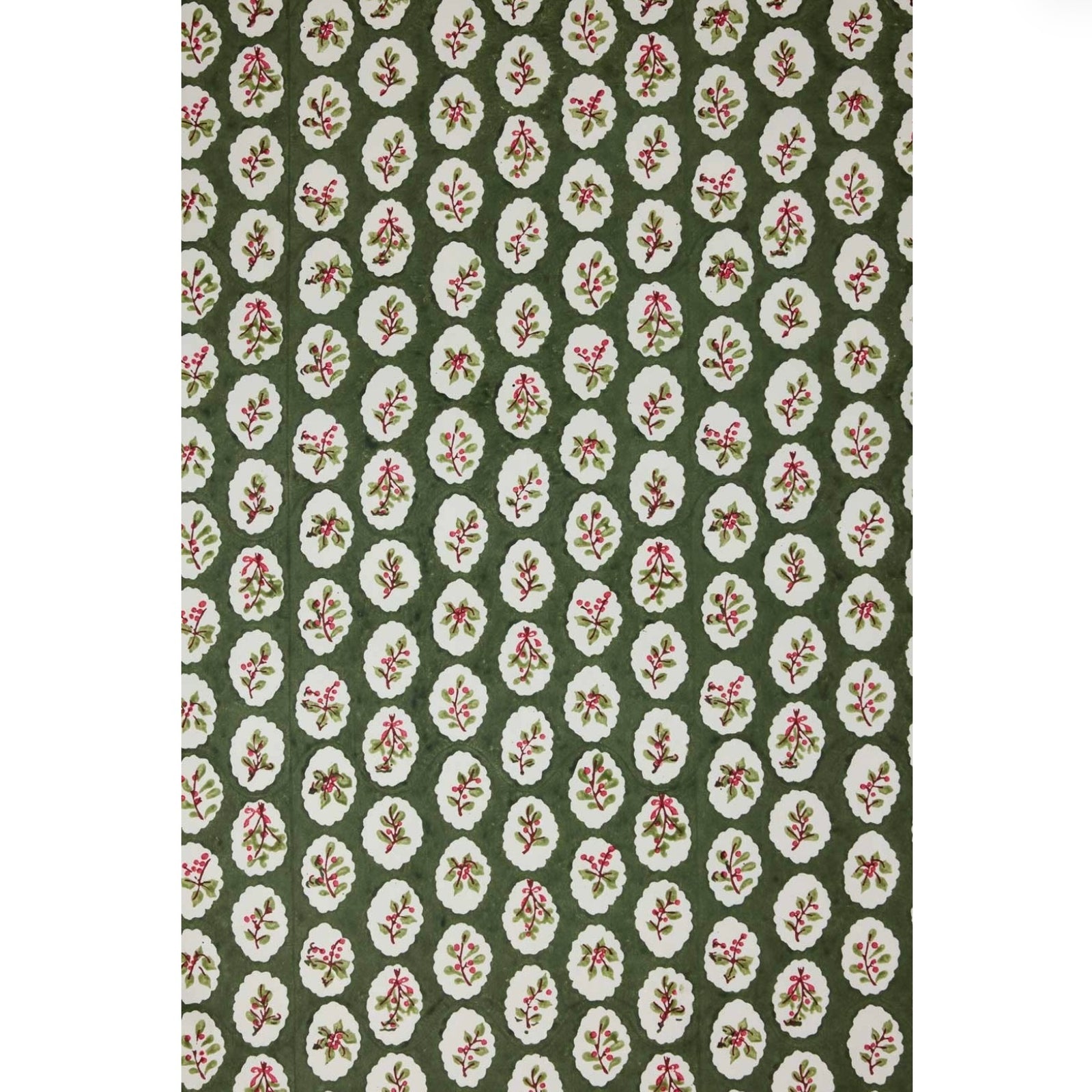 Paper Mirchi Block Printed Wrapping Paper Sheet - Scallop Tiles Holly Green