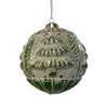 Embossed Green with White Wash Glass Ball Ornament