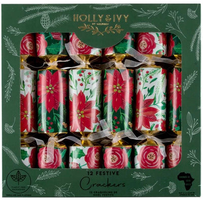 Holly & Ivy Traditional Poinsettia Christmas Crackers | Putti Christmas Celebrations