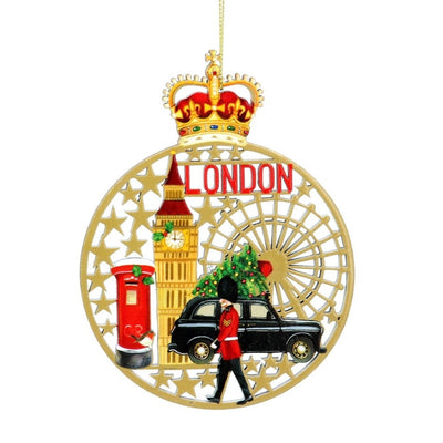 Fretwork London Scene Disc Wood Ornament | Putti Christmas Decorations