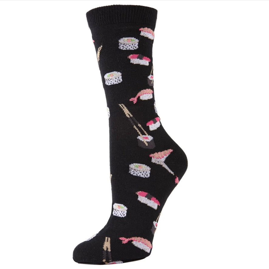 Women's Bamboo Crew Socks - Sushi Black