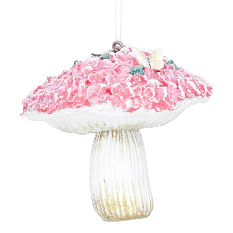 Pink Hydrangea Resin Toadstool Ornament