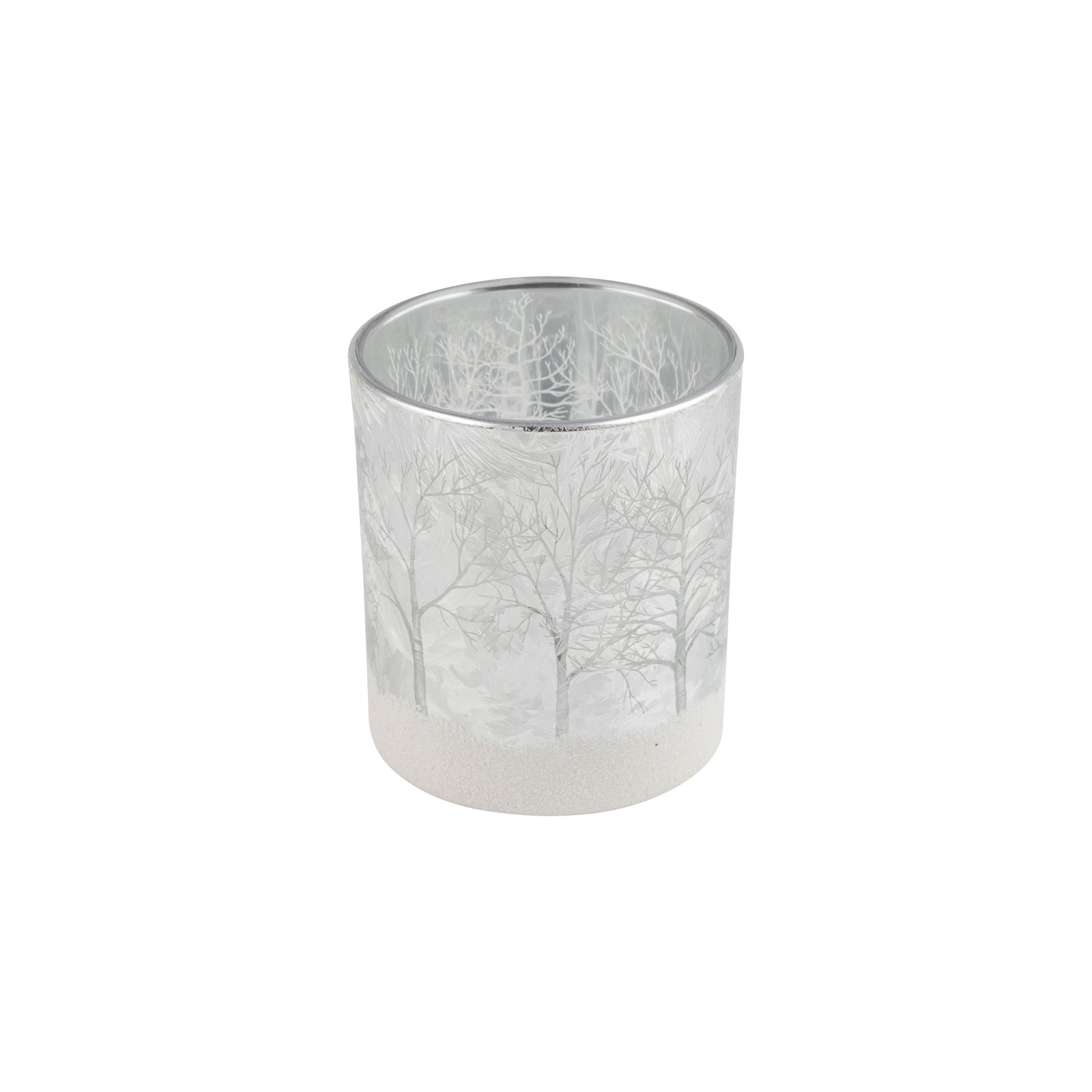 Forest and Reindeer Pattern Silver Frosted Glass Tealight Holder | Putti 