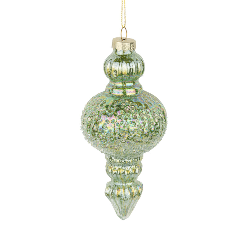 Molded Glass Finial Ornament Iridescent Green Finish | Putti Christmas Decorations 