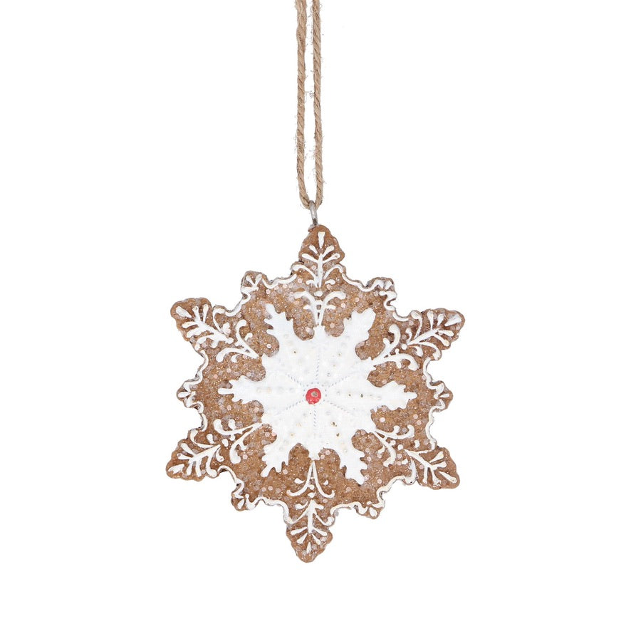 White Iced Gingerbread Snowflake Resin Ornament