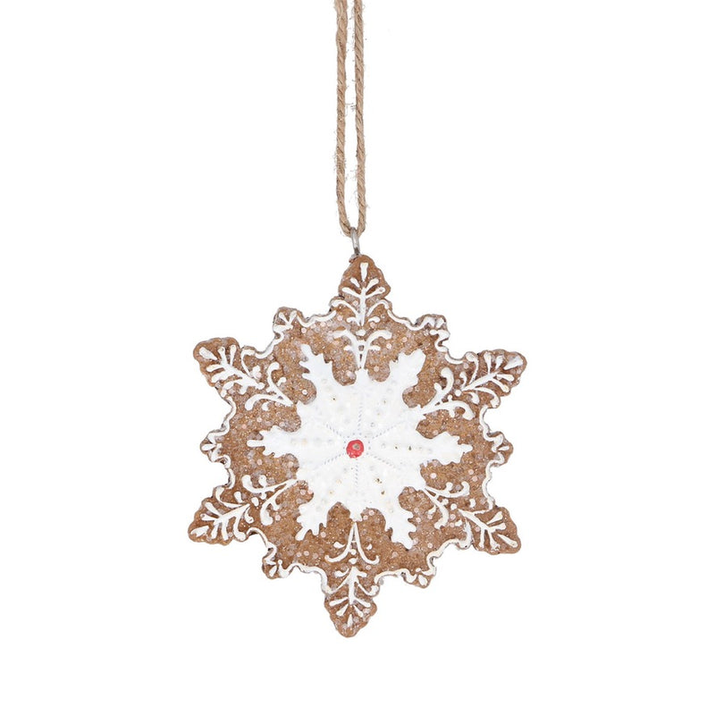 White Iced Gingerbread Snowflake Resin Ornament