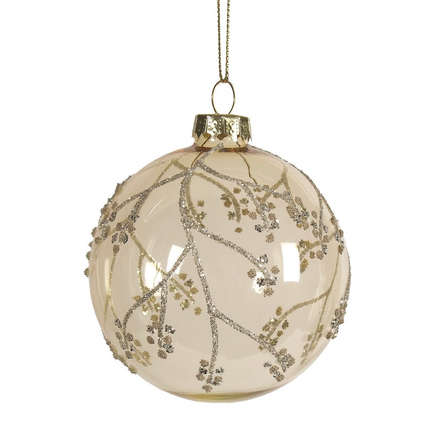 Clear gold Ball with Silver Branches | Putti Christmas Decorations 