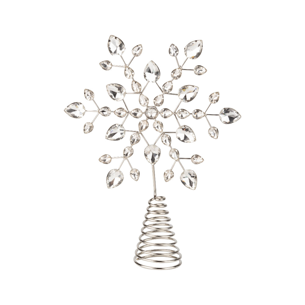 Glass Oval Bead Snowflake Tree Topper on Silver Metal Setting and Base | Putti
