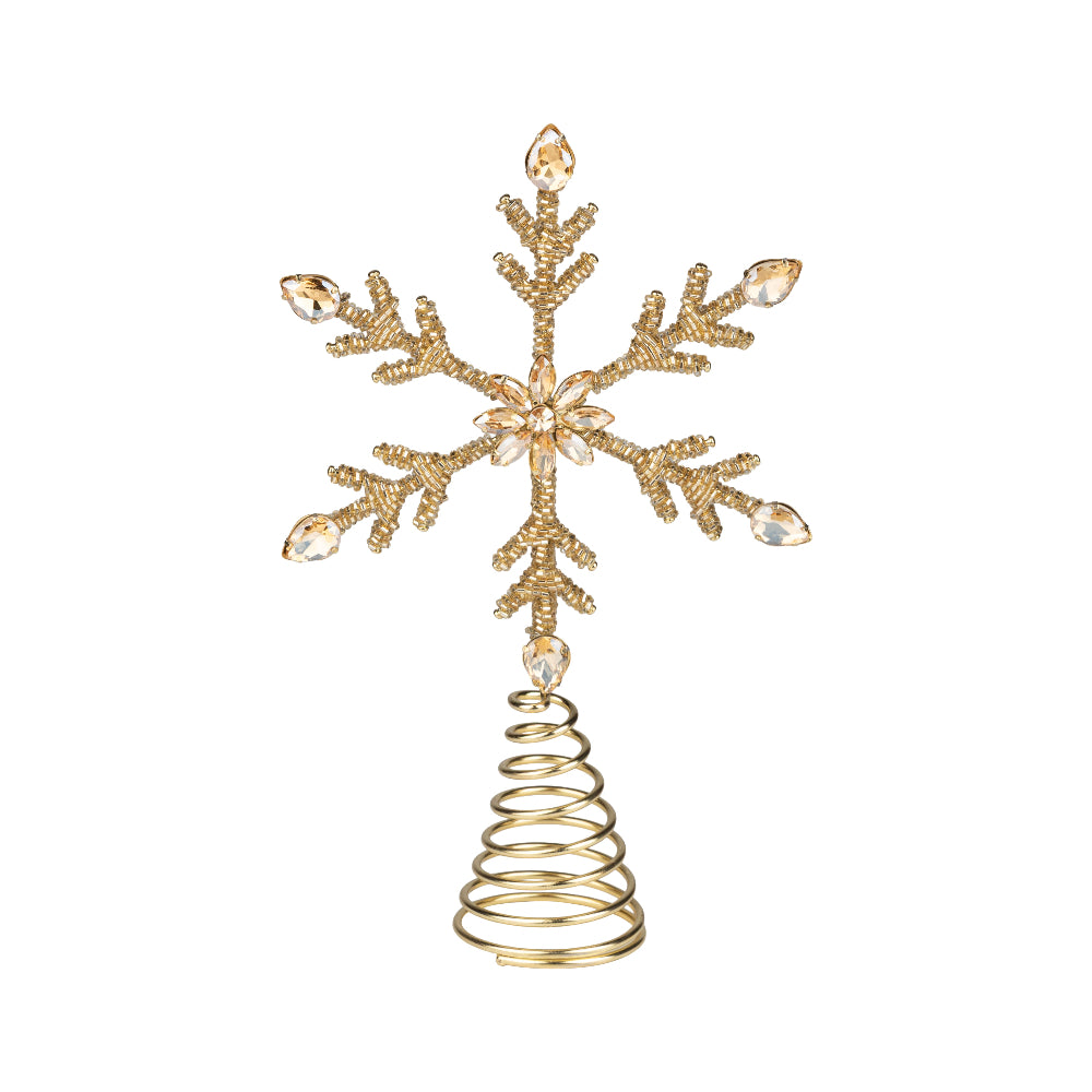 Gold Glass Beaded Snowflake Tree Topper on Gold Metal Frame | Putti 