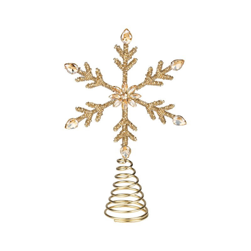 Gold Glass Beaded Snowflake Tree Topper on Gold Metal Frame | Putti 