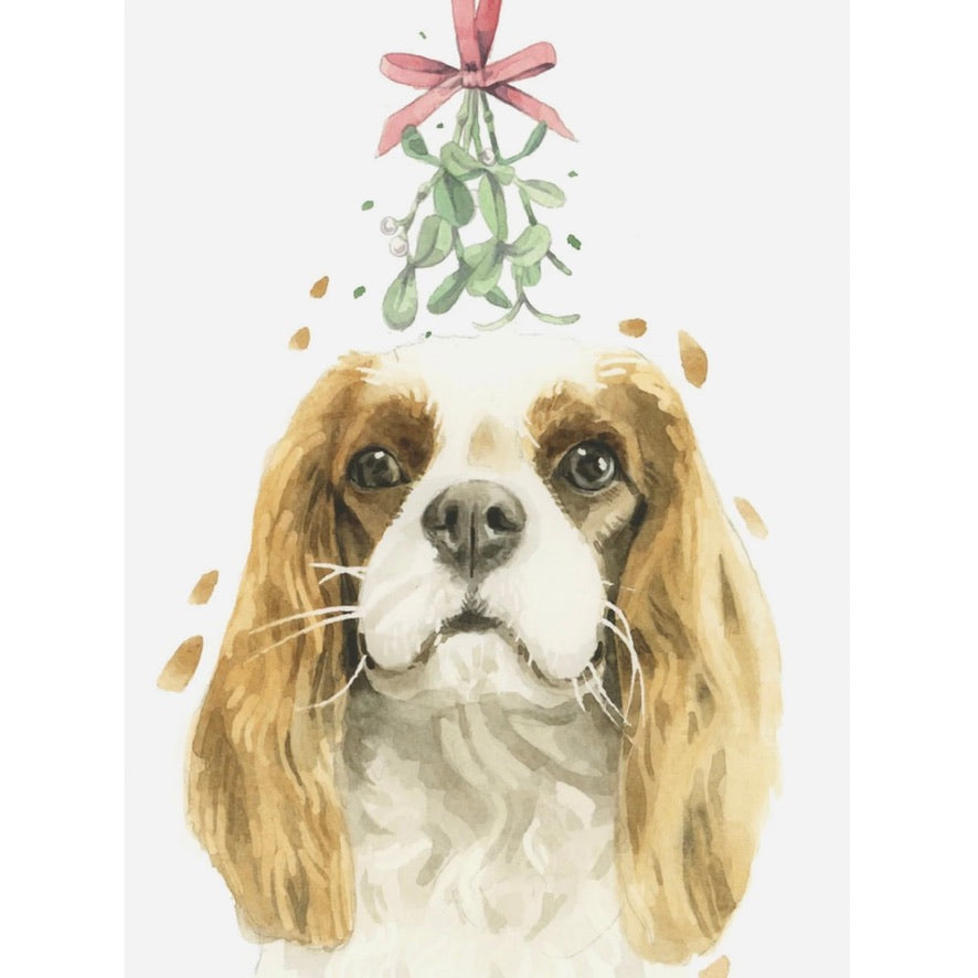Cavalier King Charles Spaniel with Mistletoe Christmas Greeting Card | Putti Christmas 