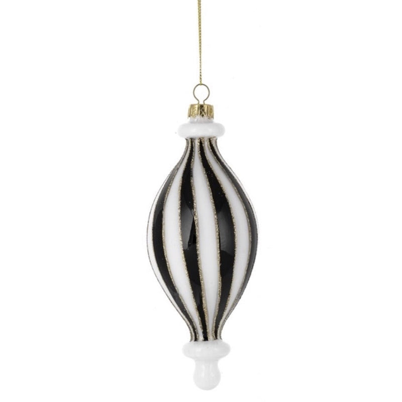 Black and White Glass Finial Ornament - Ball Drop