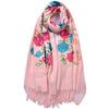 Cashmere Blend Embroidery Peony Flower Scarf - Pink