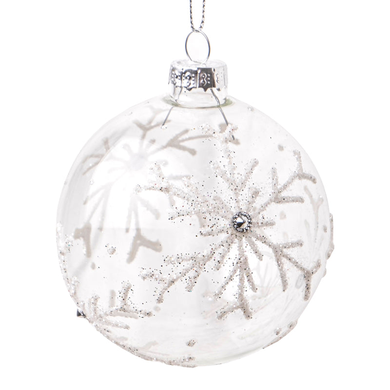 Clear with White Glitter Snowflakes Glass Ball Ornament | Putti Christmas 
