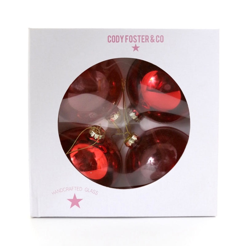 Cody Foster Red Glass Ball Ornaments - Set of 4 | Putti Christmas Decorations 