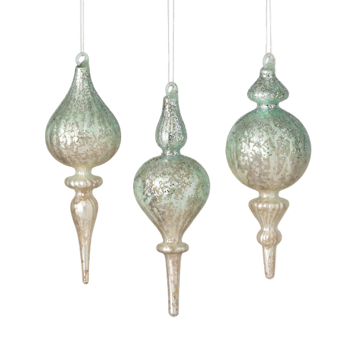 Aqua Glass Finial Ornament  | Putti Christmas Decorations 