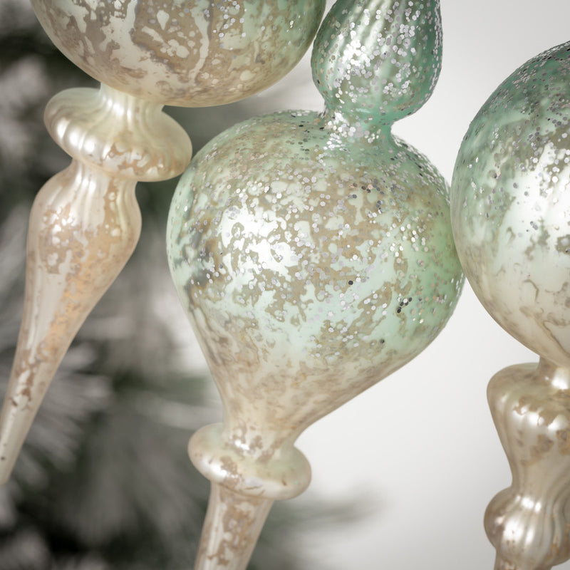 Aqua Glass Finial Ornament  | Putti Christmas Decorations 