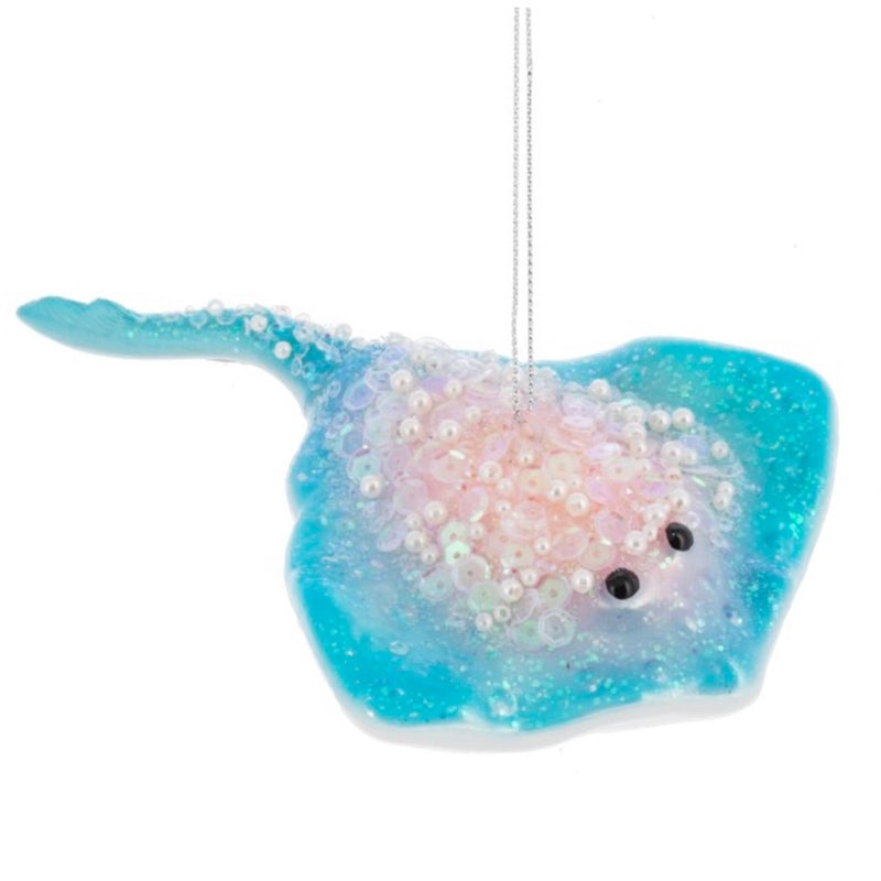 Aqua Stingray Glass Ornament