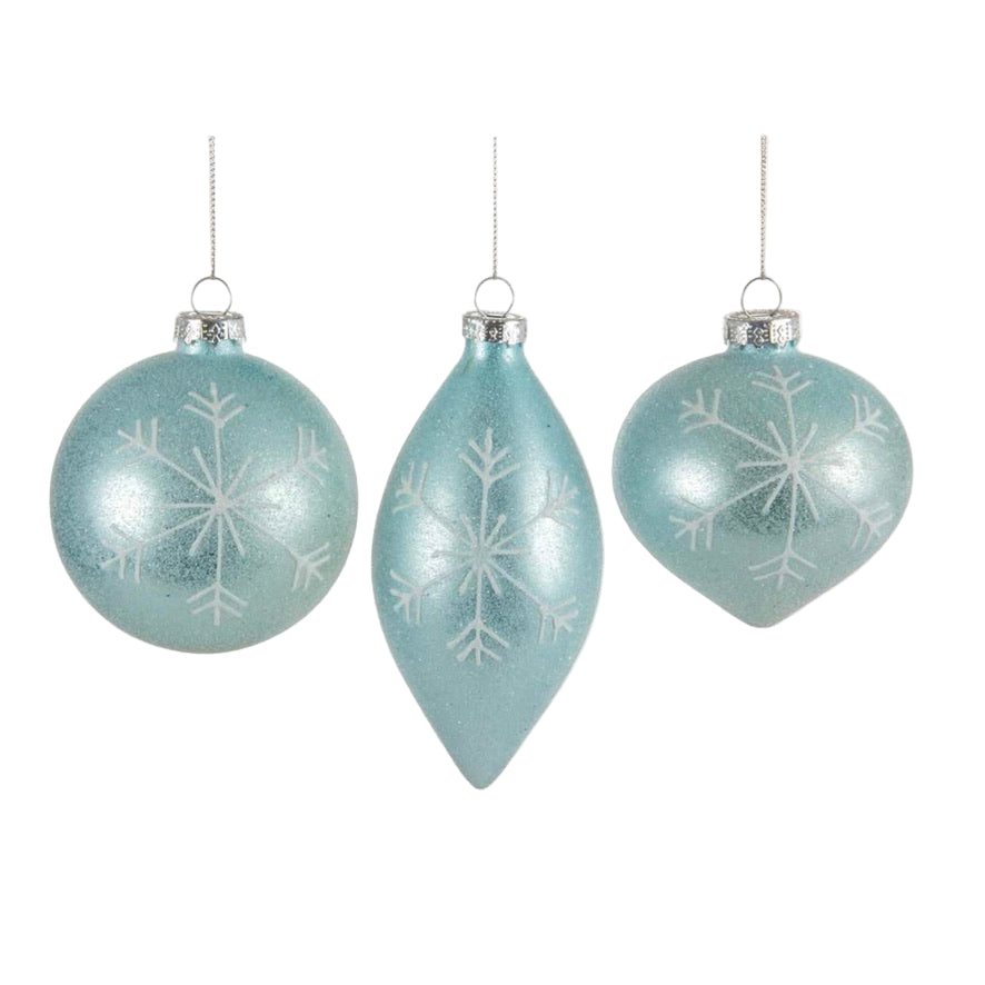 Aqua with Snowflake Glass Ornament  | Putti Christmas Canada