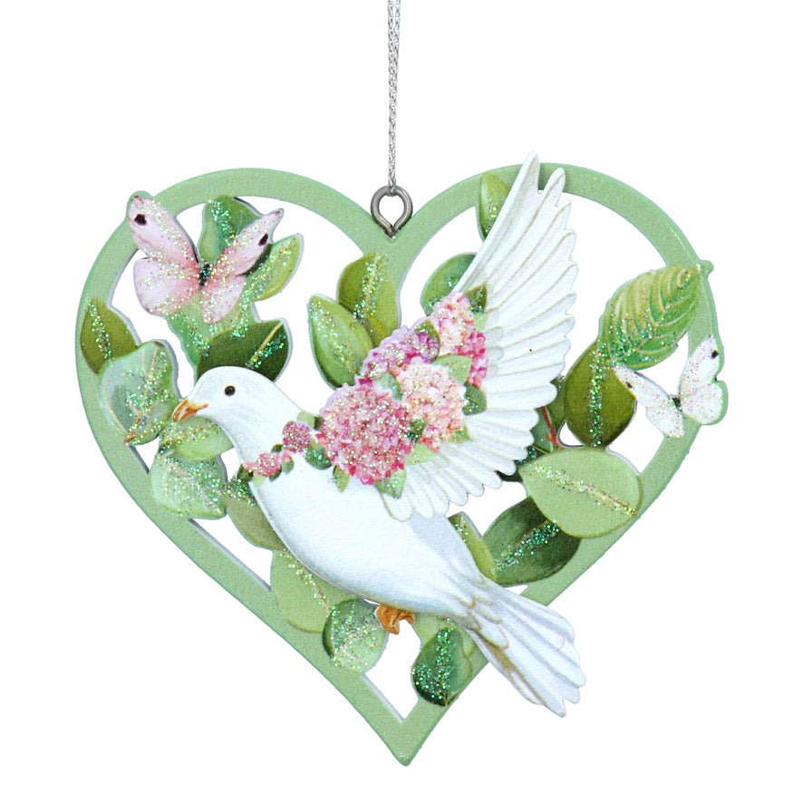 Dove in Heart Wood Ornament