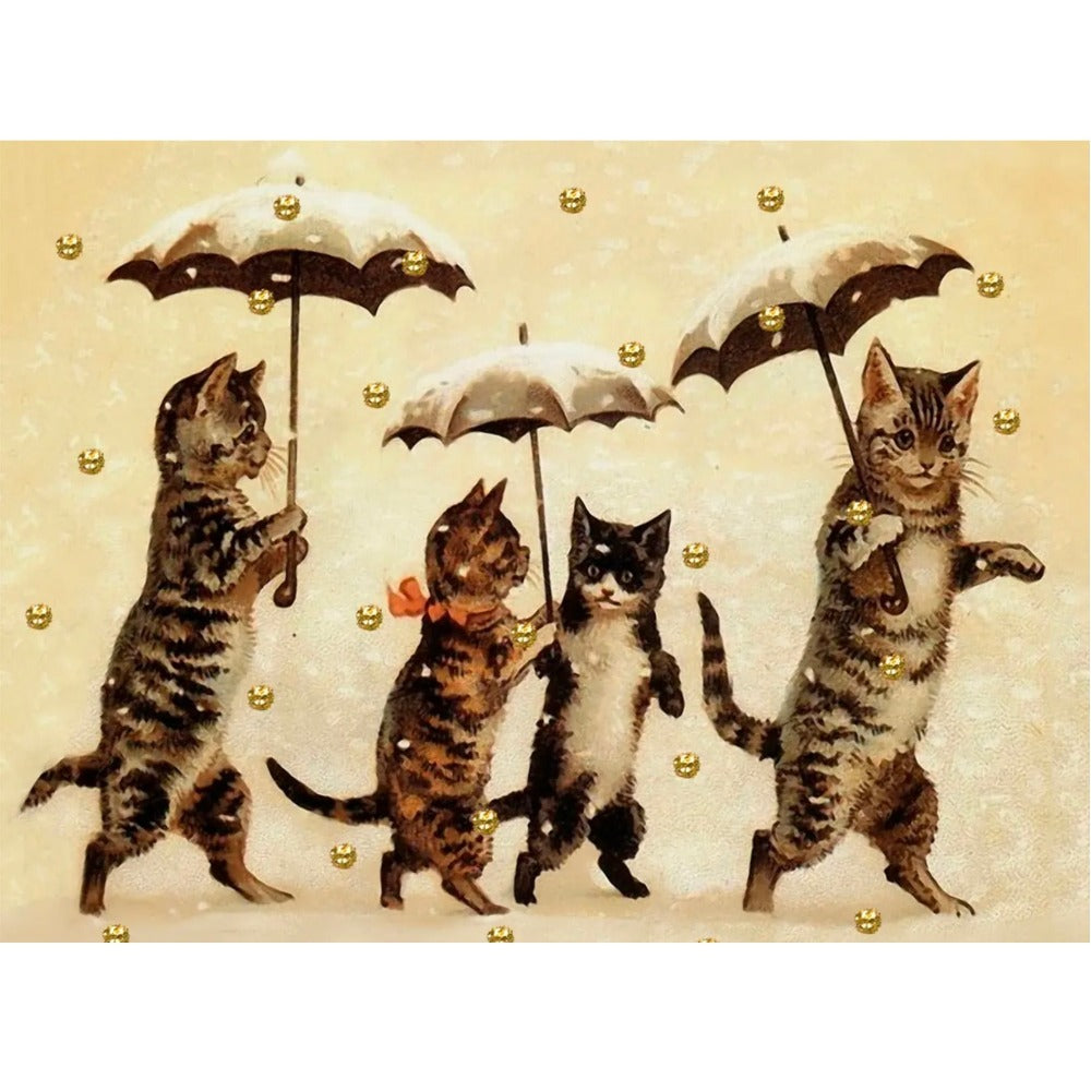 Cats with Umbrellas Glittered Little Vintage Greeting Card | Putti 