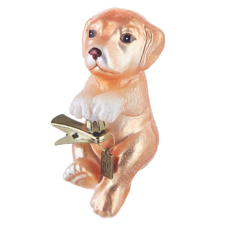 Eric Cortina "Hang in There" Clip on Puppy Glass Ornament